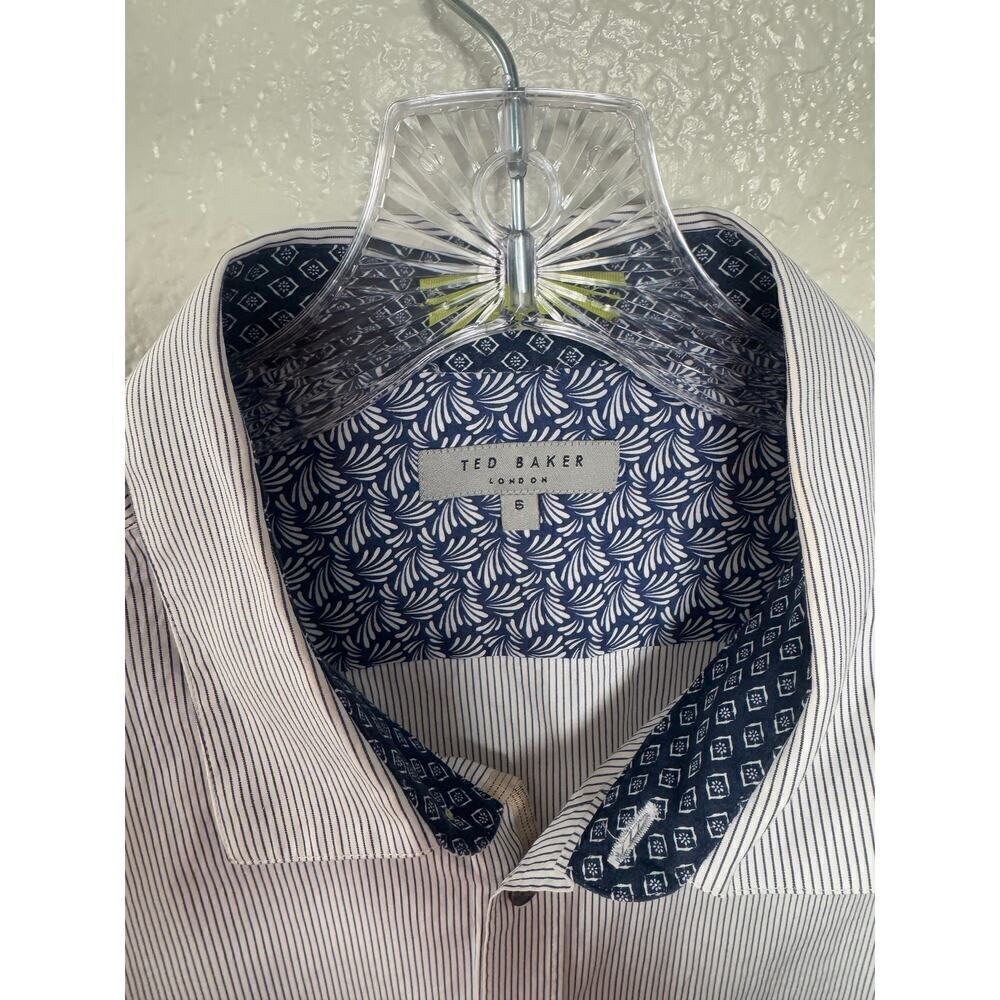 Ted Baker White and Blue Pinstriped Long Sleeve Shirt Size 6 - Picture 3 of 5